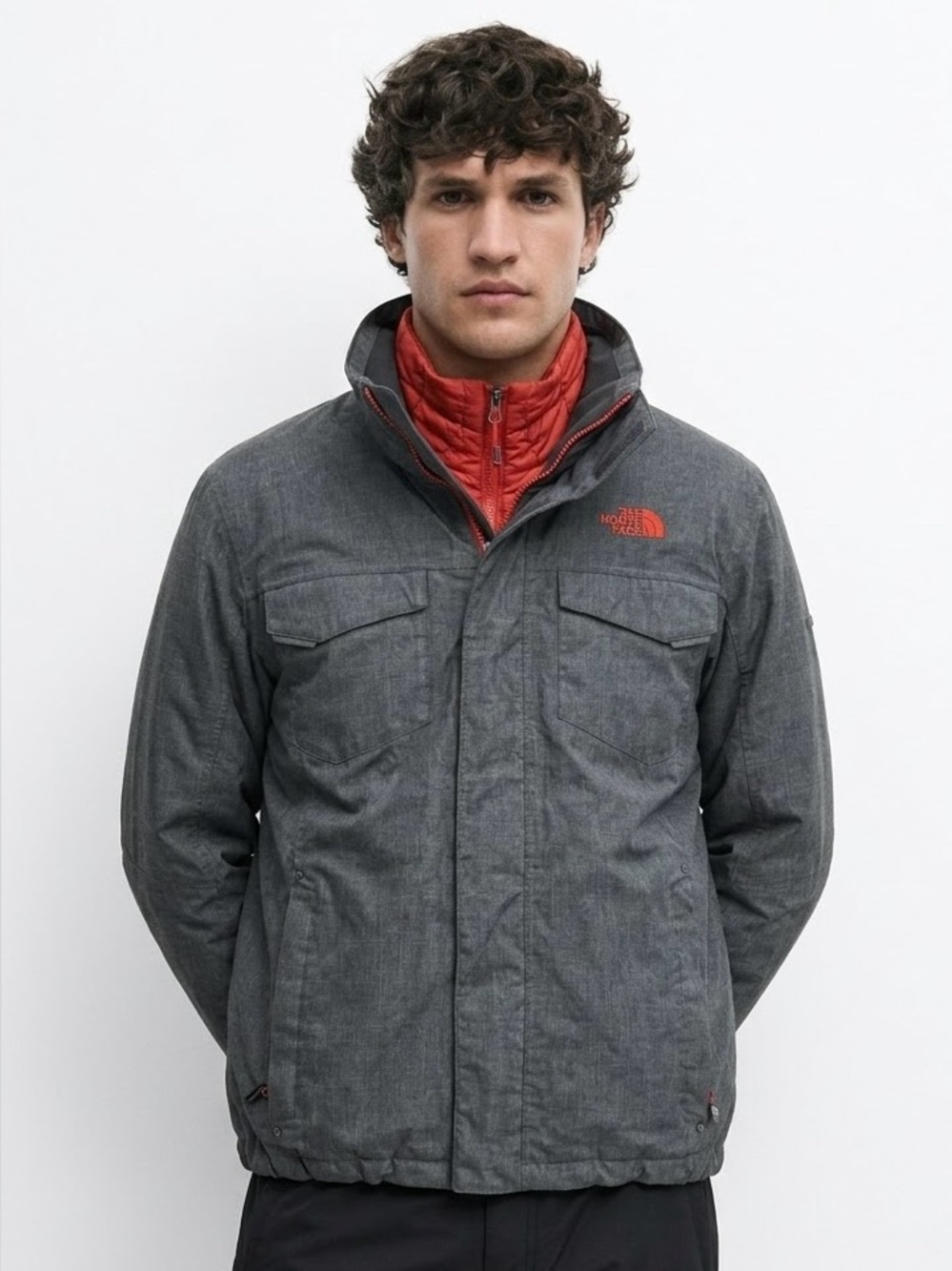 The North Face Gray/Red ThermoBall Snow Triclimate Jacket Sz Medium Ski Outdoor